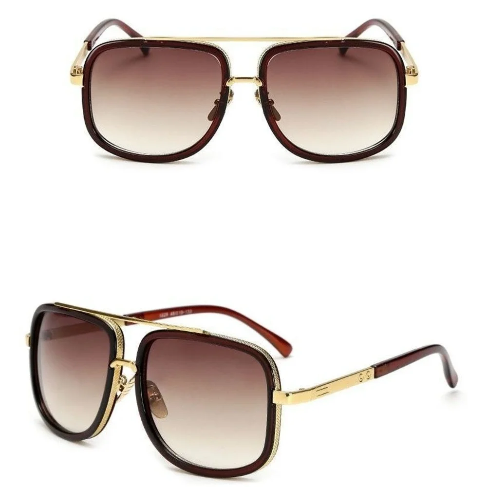 Women Designer‎ Sunglasses Gold Brown Gradient Lens Square Frame Luxury Shades